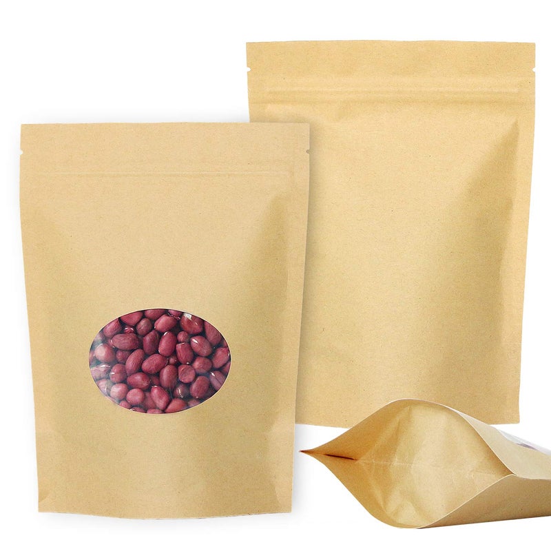 SumDirect Kraft Paper Bags Zip Lock Stand-up Reusable Sealing Food Pouches with Transparent Window and Tear Notch for Storing,Cookie,Dried Foods,Snack,5.5x 7.4 inches,4.4oz,Pack of 50 - Image 1